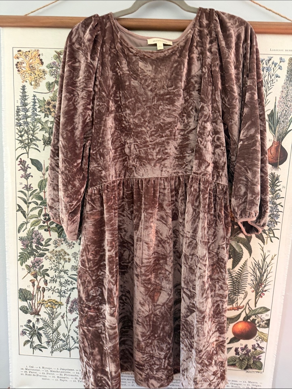 Crushed Velvet Long Sleeve Girls Dress in Mauve